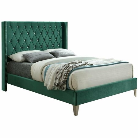 KD MUEBLES DE DORMITORIO Alexa Velvet Upholstered Platform Bed Green - Queen Size KD2817121